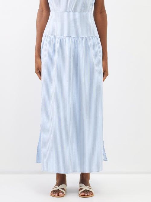 Bird & Knoll - Layla Striped Cotton-voile Maxi Skirt - Womens - Blue Stripe