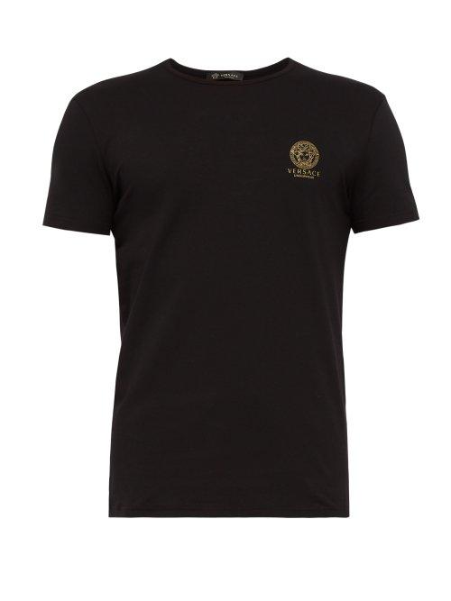 Matchesfashion.com Versace - Logo Print Crew Neck Cotton Jersey T Shirt - Mens - Black