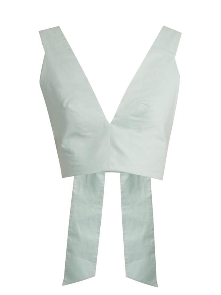 Kalita Bow Tie Cotton-poplin Cropped Top