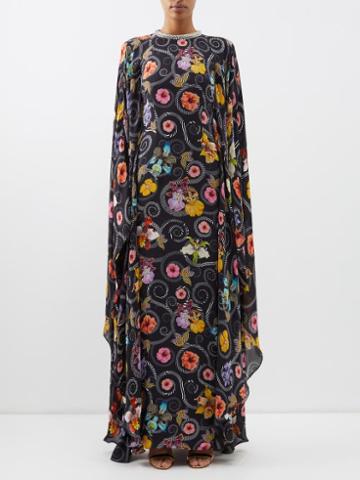 Mary Katrantzou - Taylor Crystal-embellished Floral-print Silk Gown - Womens - Black Multi