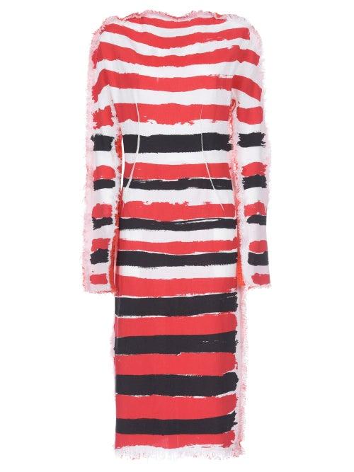 Matchesfashion.com Marni - Brushtroke Stripe-print Gauze Dress - Womens - Red Multi