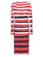 Matchesfashion.com Marni - Brushtroke Stripe-print Gauze Dress - Womens - Red Multi