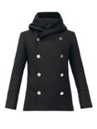 Matchesfashion.com Balmain - Double-breasted Virgin Wool-blend Hooded Pea Coat - Mens - Black