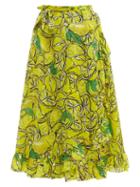 Matchesfashion.com Diane Von Furstenberg - Clarissa Lemon Print Wrap Cotton Blend Skirt - Womens - Yellow Multi