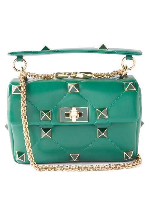 Valentino Garavani - Roman Stud Medium Leather Shoulder Bag - Womens - Green