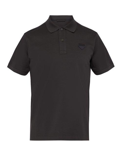 Matchesfashion.com Prada - Logo Patch Cotton Piqu Polo Shirt - Mens - Dark Grey