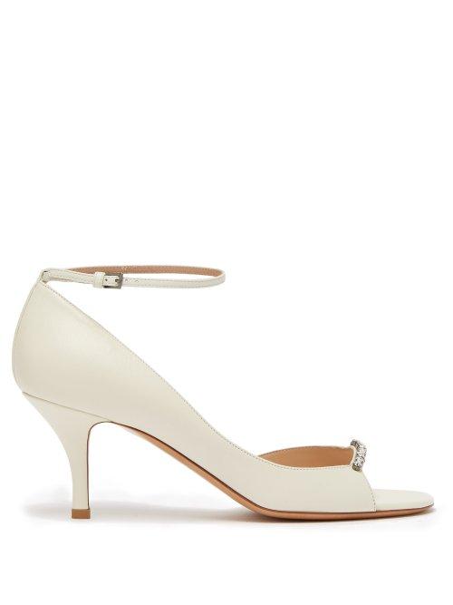 Matchesfashion.com Valentino - Crystal Embellished Leather Sandals - Womens - Cream