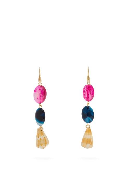Matchesfashion.com Carolina Herrera - Stone & Shell Drop Earrings - Womens - Orange