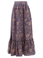 Agua By Agua Bendita - Floral-print Linen Maxi Skirt - Womens - Navy Print