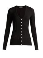Matchesfashion.com Balmain - Ribbed Knit Cotton Cardigan - Womens - Black