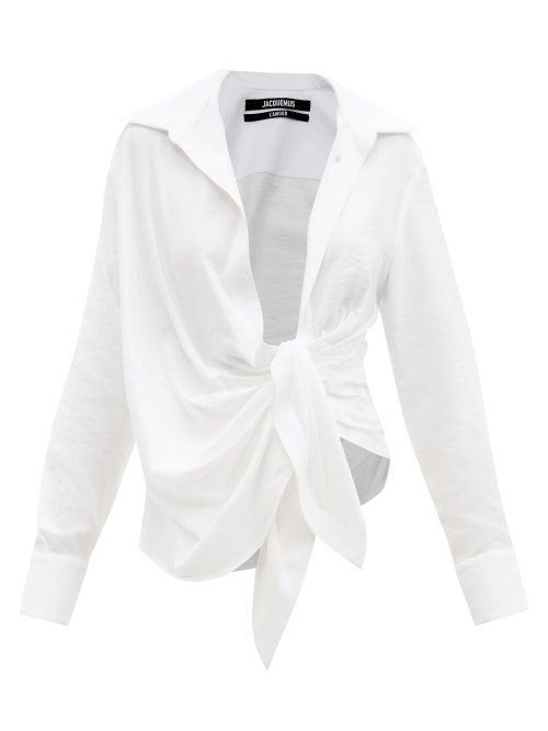 Matchesfashion.com Jacquemus - Bahia Plunge-neck Tie-front Blouse - Womens - White
