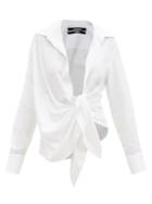 Matchesfashion.com Jacquemus - Bahia Plunge-neck Tie-front Blouse - Womens - White