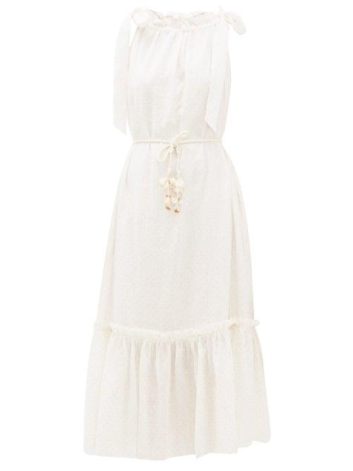 Matchesfashion.com Zimmermann - Zinnia Tie-strap Polka-dot Linen Dress - Womens - Ivory