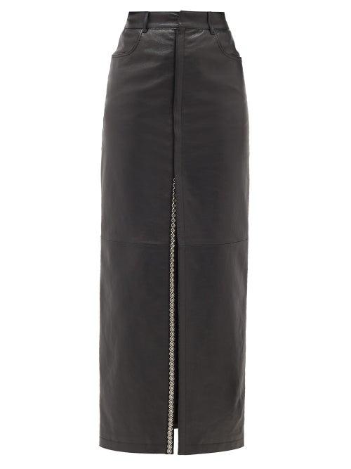 Matchesfashion.com Saint Laurent - Studded Slit-front Leather Skirt - Womens - Black