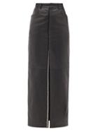 Matchesfashion.com Saint Laurent - Studded Slit-front Leather Skirt - Womens - Black