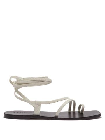 Matchesfashion.com A.emery - Beau Snake Effect Leather Wraparound Sandals - Womens - White