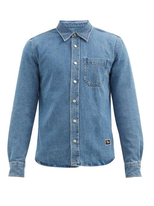 Matchesfashion.com Ami - Logo-patch Denim Shirt - Mens - Blue