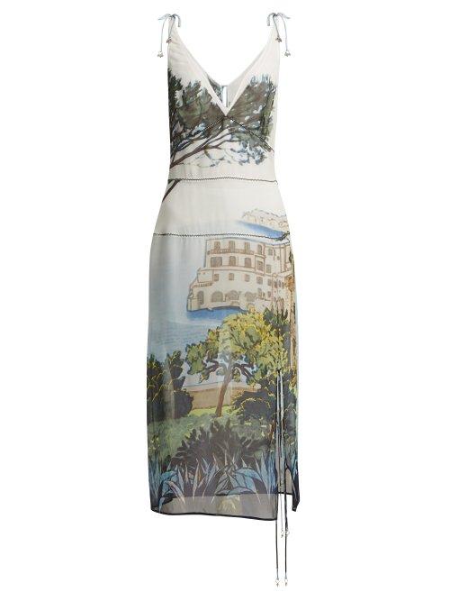 Matchesfashion.com Altuzarra - Ponza Silk Chiffon Midi Dress - Womens - Blue Multi