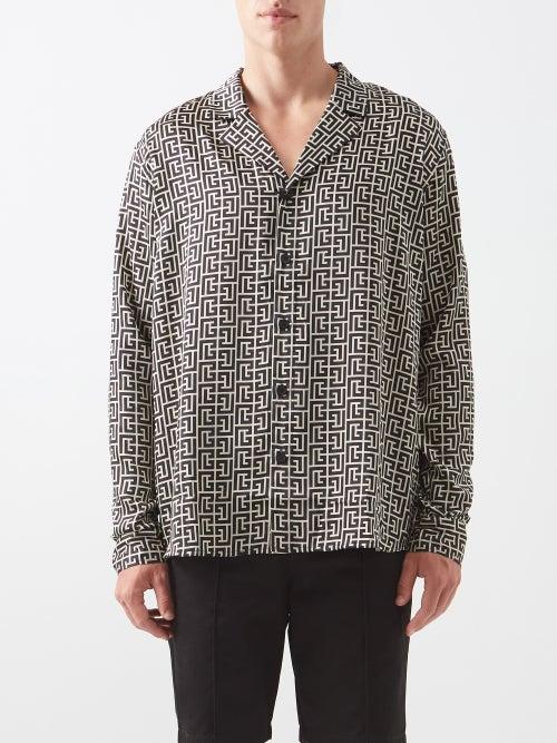 Balmain - Monogram-print Twill Shirt - Mens - Black Ivory