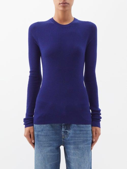 Raey - Crew-neck Fine-rib Responsible Merino Wool Sweater - Womens - Blue