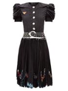Matchesfashion.com Chopova Lowena - Puff-sleeve Embroidered Cotton-poplin Dress - Womens - Black
