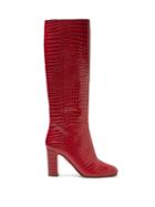 Matchesfashion.com Aquazzura - Brera Crocodile Effect Leather Knee High Boots - Womens - Red