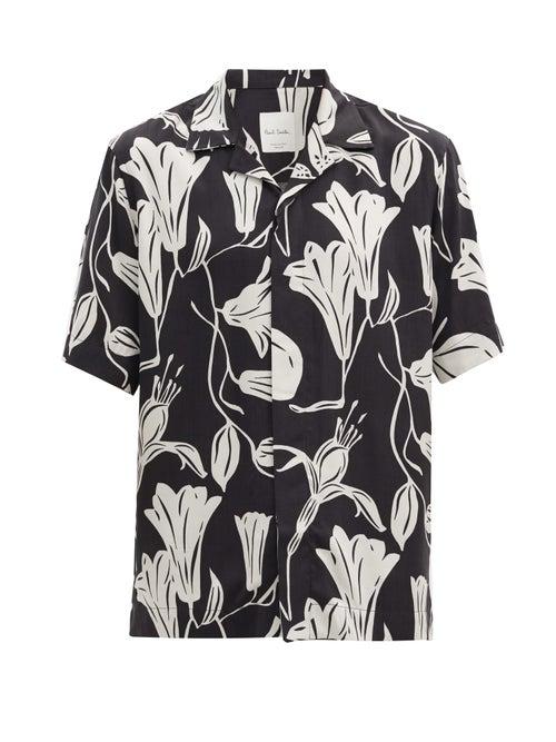 Matchesfashion.com Paul Smith - Cuban-collar Floral-print Fluid-poplin Shirt - Mens - Black White