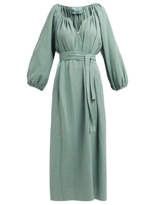 Matchesfashion.com Loup Charmant - Textured Organic Cotton Gauze Midi Dress - Womens - Green