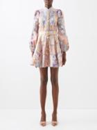 Zimmermann - Kaleidoscope Belted Floral-print Linen Mini Dress - Womens - Pink Multi