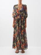 Raey - Chrysanthemum Print Elasticated-waist Silk Dress - Womens - Multi