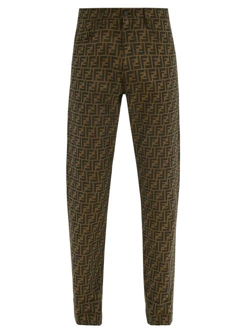 Matchesfashion.com Fendi - Ff Logo Jacquard Straight Leg Jeans - Mens - Brown