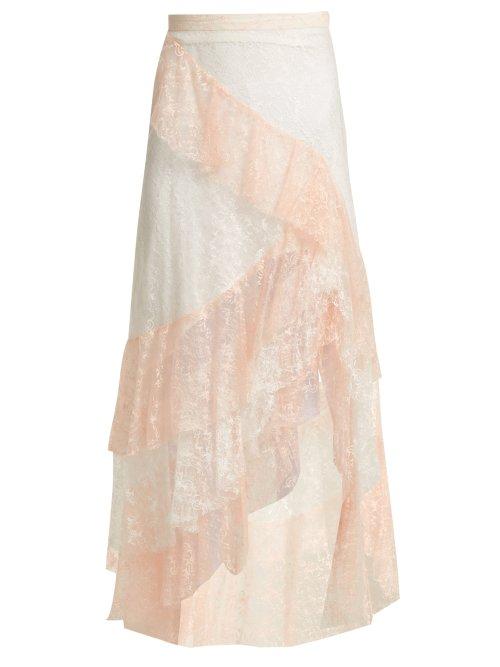 Matchesfashion.com Rodarte - Tiered Ruffled Lace Midi Skirt - Womens - Pink Multi