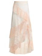 Matchesfashion.com Rodarte - Tiered Ruffled Lace Midi Skirt - Womens - Pink Multi
