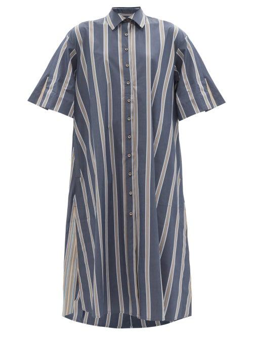 Ladies Beachwear Evi Grintela - Striped Cotton-blend Poplin Shirt Dress - Womens - Blue White