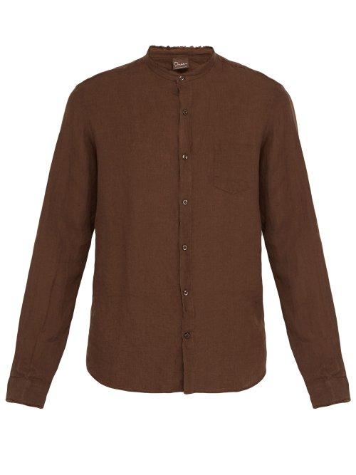 Matchesfashion.com Once Milano - Frayed Edge Crushed Linen Poplin Shirt - Mens - Brown