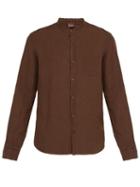 Matchesfashion.com Once Milano - Frayed Edge Crushed Linen Poplin Shirt - Mens - Brown