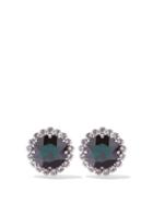 Alessandra Rich - Crystal Clip Earrings - Womens - Green Silver