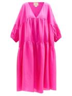 Anaak - Airi Pintucked Silk-habotai Dress - Womens - Fuschia