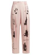 Matchesfashion.com Claire Barrow - Dog Print Wide Leg Silk Satin Trousers - Womens - Light Pink