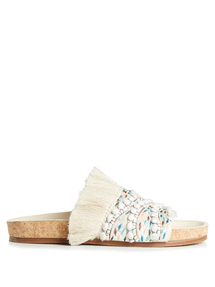 Chloé Nolan Embroidered And Fringed Slides