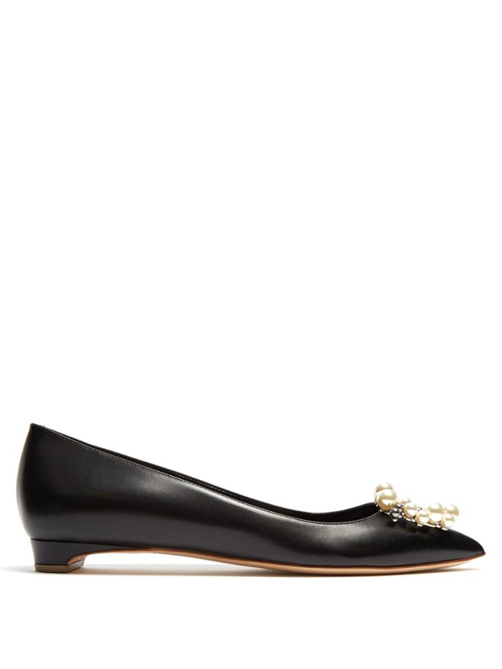 Rupert Sanderson Bedfa Embellished Point-toe Leather Flats