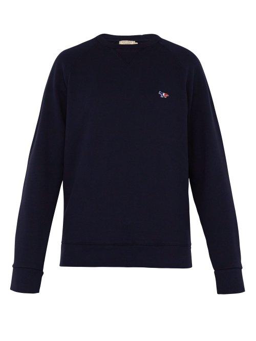 Matchesfashion.com Maison Kitsun - Fox Appliqu Cotton Sweatshirt - Mens - Navy
