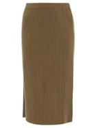 Matchesfashion.com Allude - Ribbed-knit Cashmere Midi Skirt - Womens - Khaki