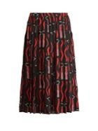 Valentino Lipstick-print Silk-crepe Midi Skirt