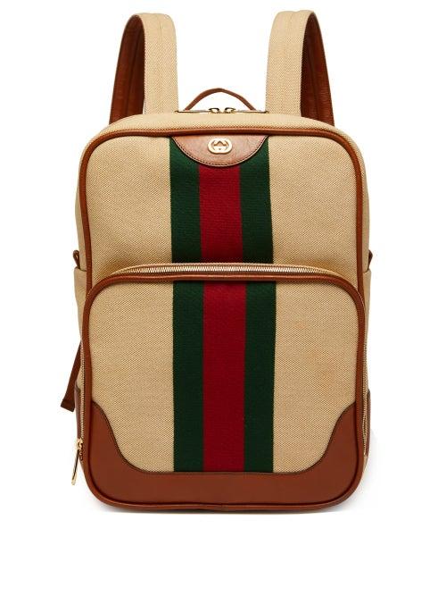 Matchesfashion.com Gucci - Web Stripe Canvas And Leather Backpack - Mens - Cream Multi