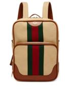 Matchesfashion.com Gucci - Web Stripe Canvas And Leather Backpack - Mens - Cream Multi