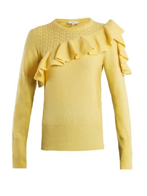 Matchesfashion.com Erdem - Dharma Ruffle Trimmed Knit Sweater - Womens - Yellow