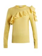Matchesfashion.com Erdem - Dharma Ruffle Trimmed Knit Sweater - Womens - Yellow