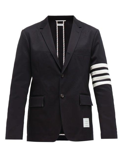 Matchesfashion.com Thom Browne - Striped Single Breasted Cotton Twill Blazer - Mens - Navy