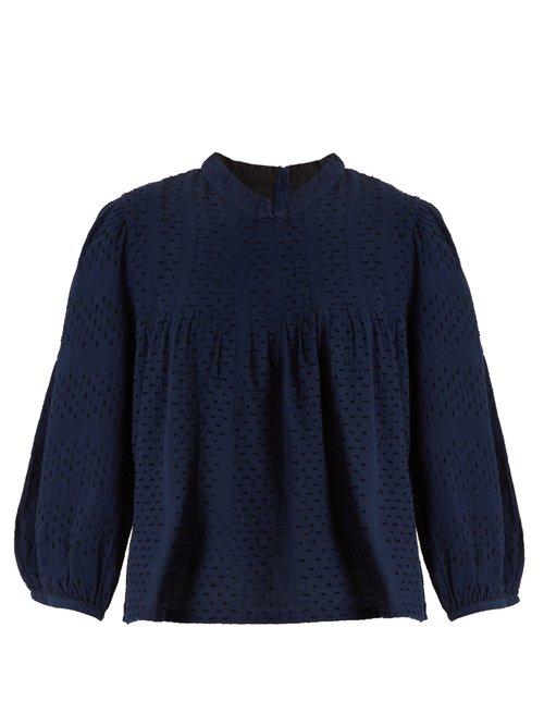 Matchesfashion.com Ace & Jig - Mallorca Bell Sleeved Cotton Gauze Top - Womens - Navy
